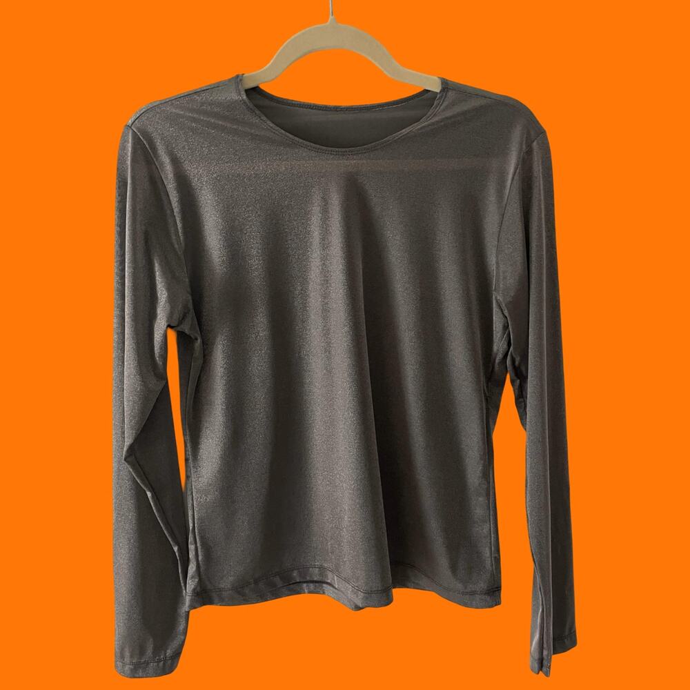90's vintage dark gray metallic iridescent semi sheer long sleeve top M/L